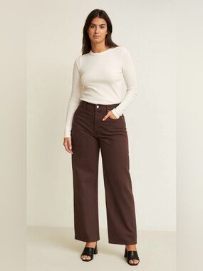 Reformation Cary Low Rise Slouchy Wide Leg Brown Jeans - Mole Wash